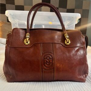 Marino Orlandi Brown Leather Satchel Bag with Gold Hardware